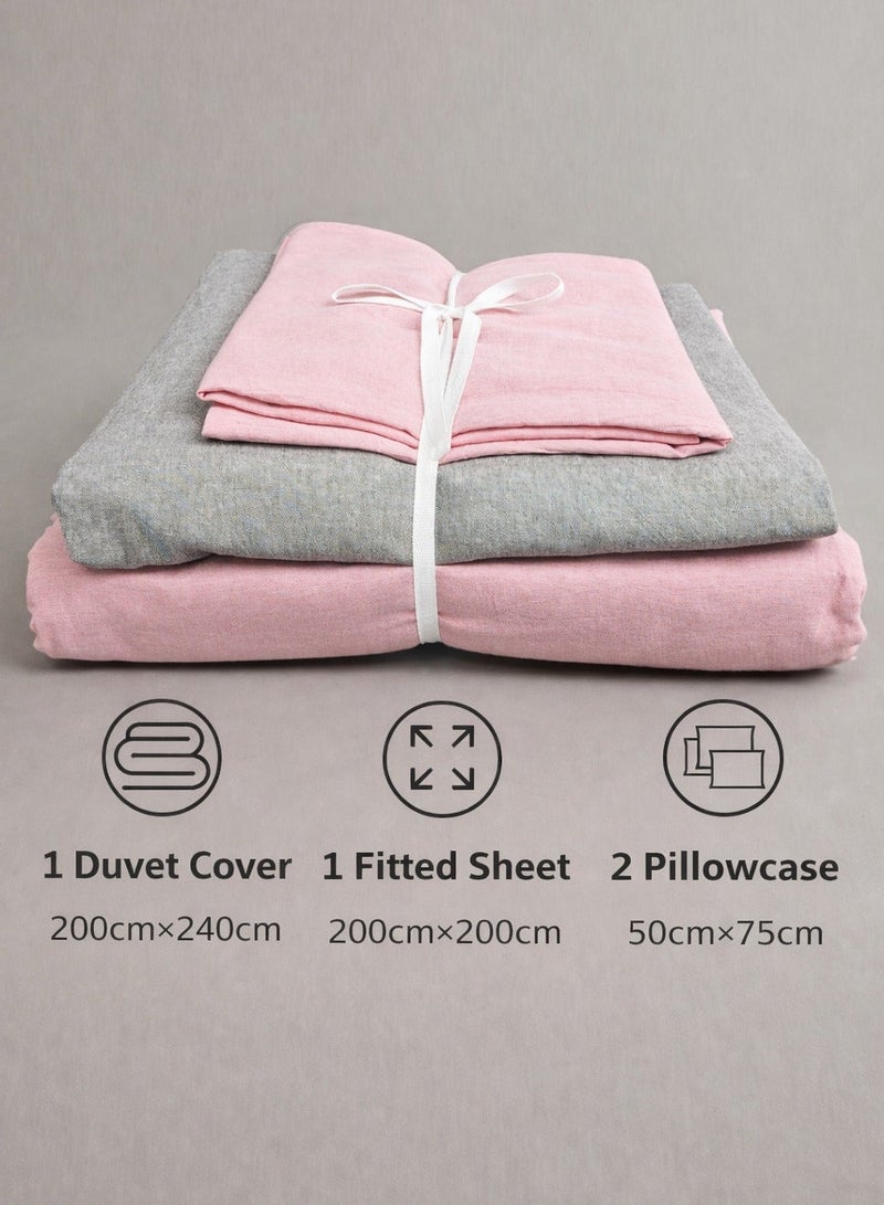 Lovstro 100% Cotton Duvet Cover Set, 4-Piece King Size (No Filling Included), OEKO-TEX Certified, Reversible Bedding, 1 Duvet Cover 220×240cm, 1 Fitted Sheet, 2 Pillowcases (Pink & Grey) - Image 2
